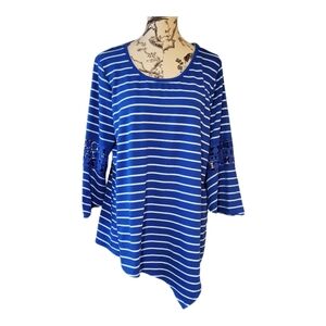 Hannah Striped 3/4 Bell Sleeve Lace Blue And White Striped Women's Size XL.